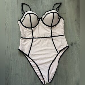 Forever 21 Chic Black and Blush Pink Bodysuit in US Size L